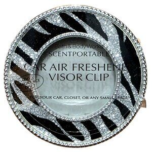 New Bath & Body Scentportable Car Air Freshener Visor Clip Zebra Glitter Silver